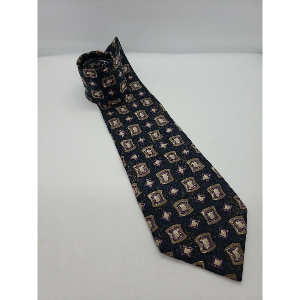 ZYLOS George Machado Men's Neck Tie Gray Brown Purple Geometric Silk Made in USA